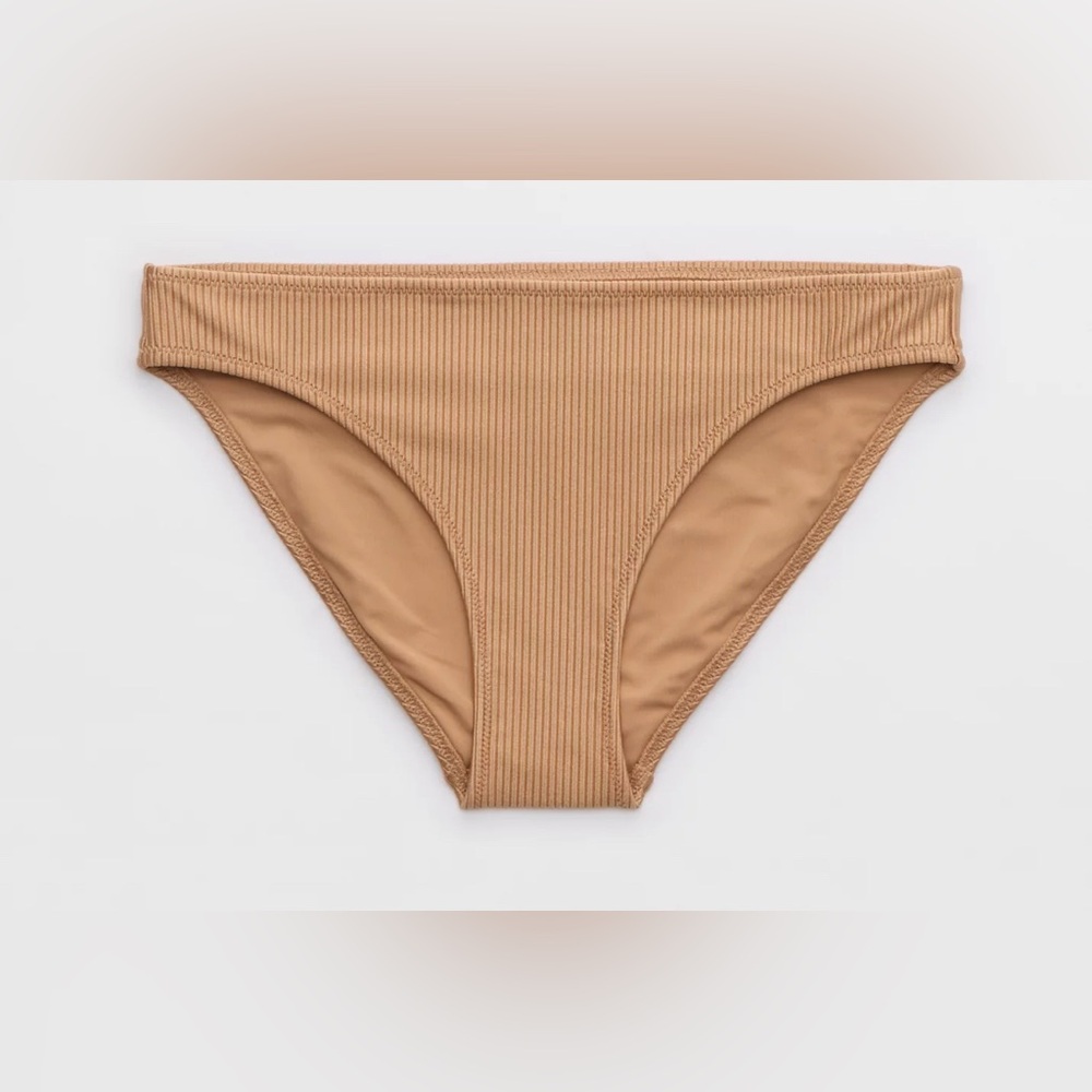 NWT Aerie Shine Rib Full Coverage Bikini Bottom in Tan Beach Dune - Size XS